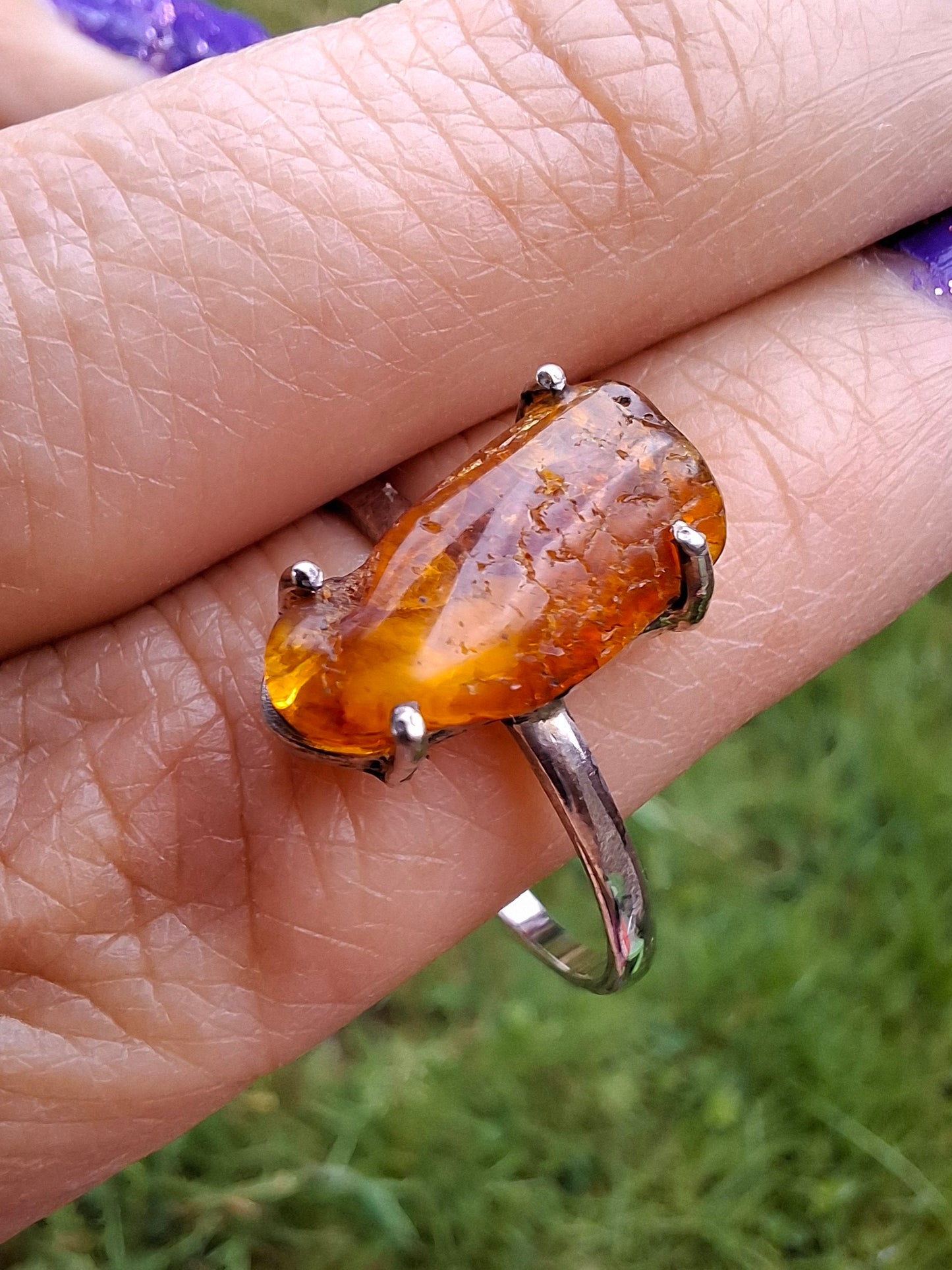 Baltic Amber Ring, size large Y, 925 Silver, Fossil (Ref: AR22)