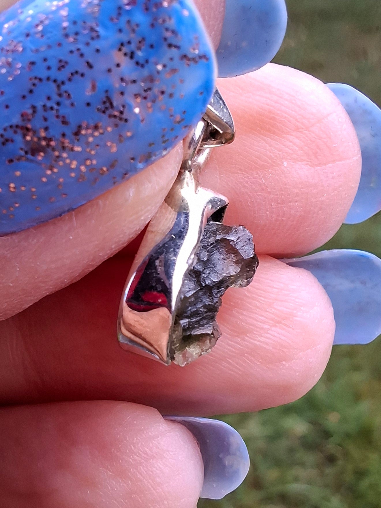 Moldavite Pendant, 925 Silver, Tektite (Ref: P65)