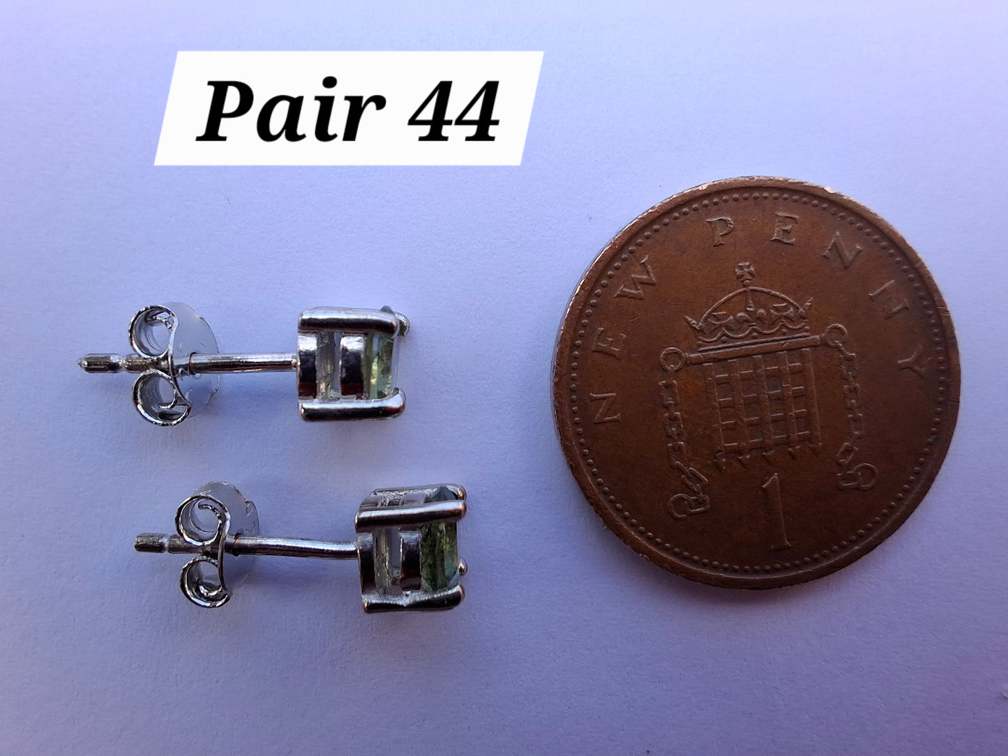 Moldavite (faceted) 5mm STUD EARRINGS, 925 Silver, Tektite (Ref: Pair44)