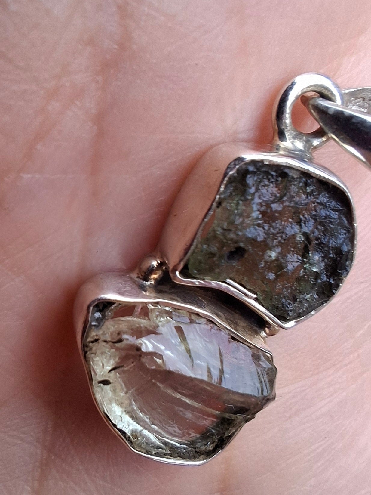 Moldavite & Libyan Desert Glass Pendant, 925 Silver, Tektite (Ref: MLP4)