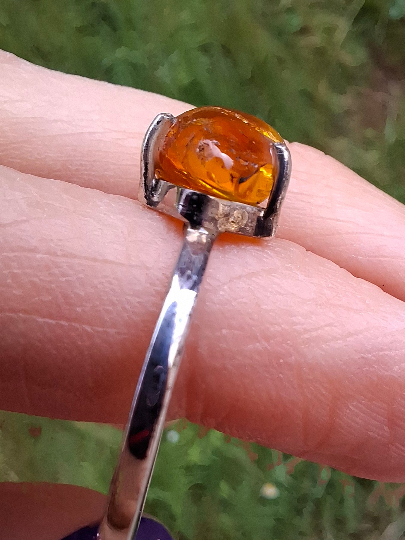 Baltic Amber Ring, size large Y, 925 Silver, Fossil (Ref: AR40)