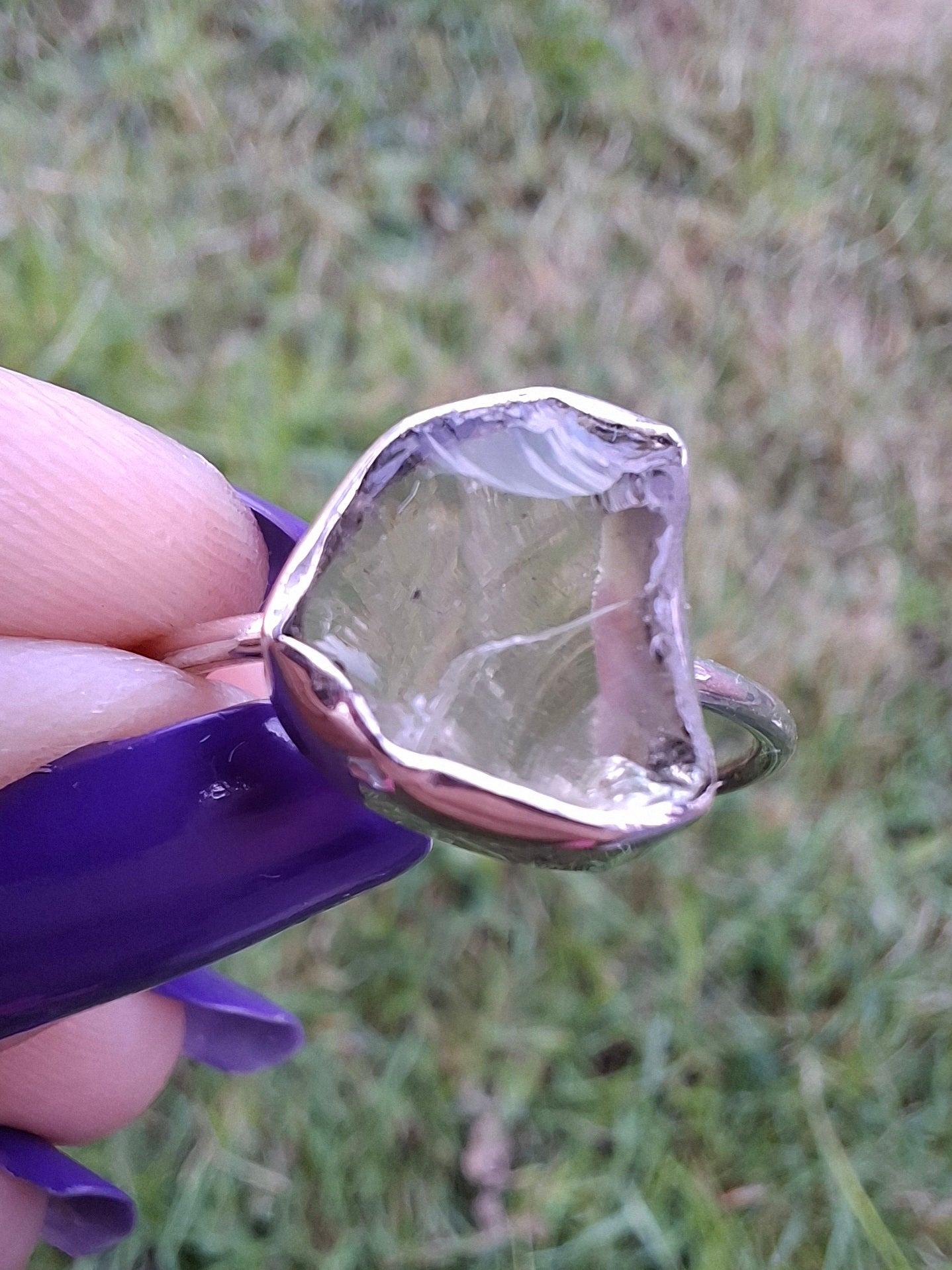 Libyan Desert Glass Ring, size large V, 925 Silver, Tektite (Ref: LR54)