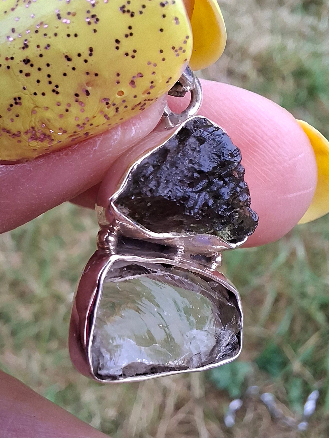 Moldavite & Libyan Desert Glass Pendant, 925 Silver, Tektite (Ref: MLP8)