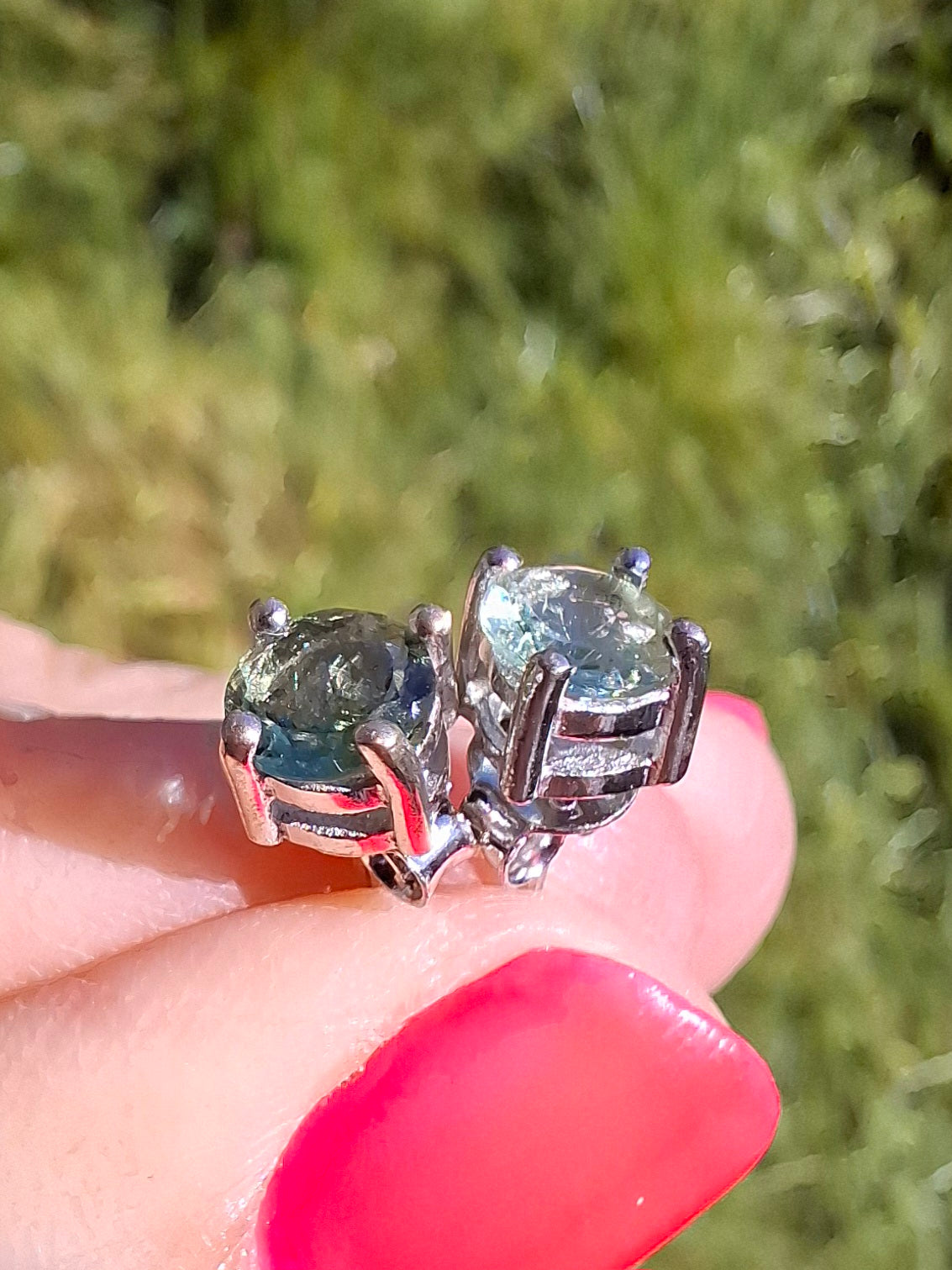 Moldavite (faceted) 5mm STUD EARRINGS, 925 Silver, Tektite (Ref: Pair44)