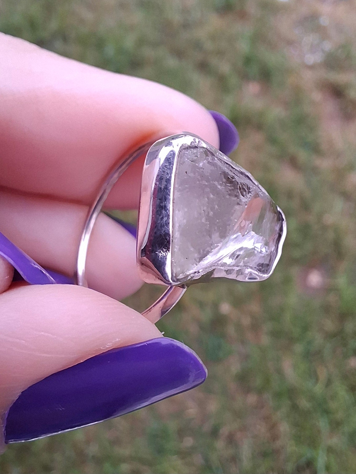 Libyan Desert Glass Ring, size large P, 925 Silver, Tektite (Ref: LR30)