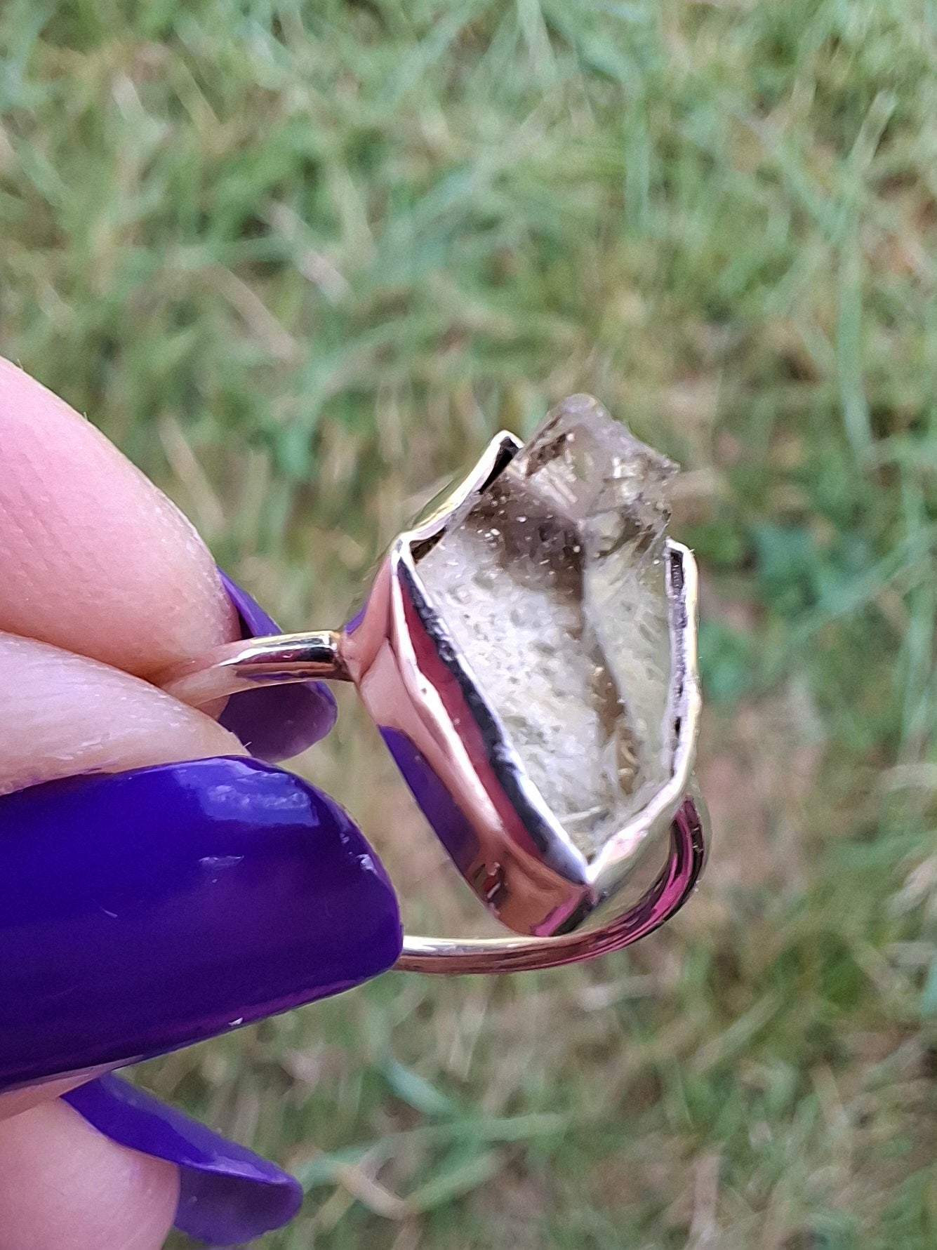 Libyan Desert Glass Ring, size Large O, 925 Silver, Tektite (Ref: LR21)