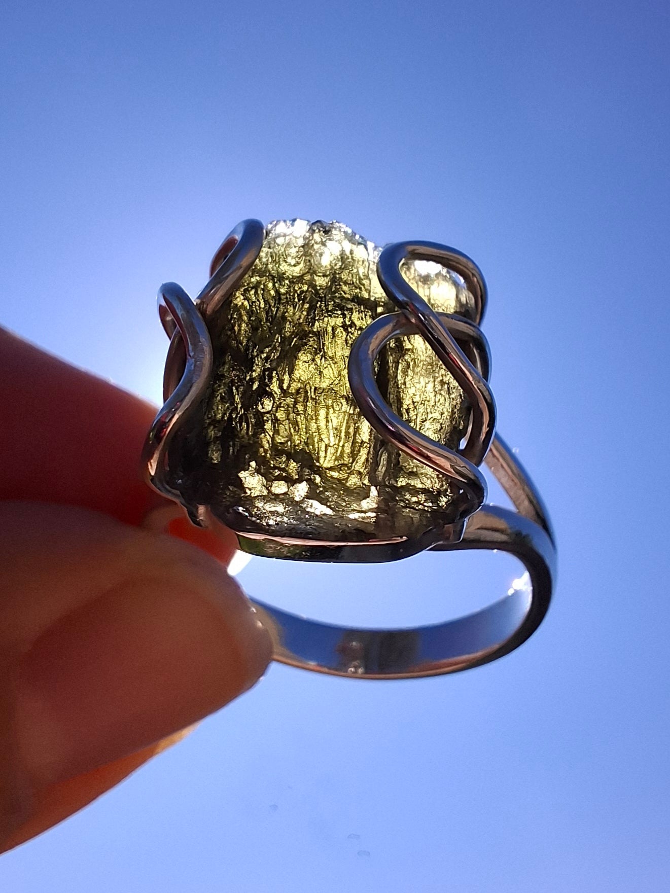 Moldavite Ring, size U, 925 Silver, Tektite (Ref: R14)