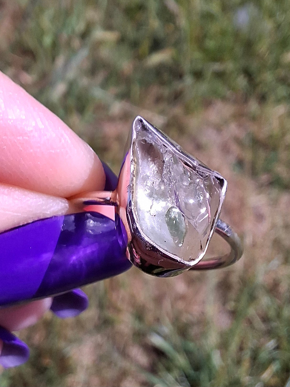 Libyan Desert Glass Ring, size large O, 925 Silver, Tektite (Ref: LR23)