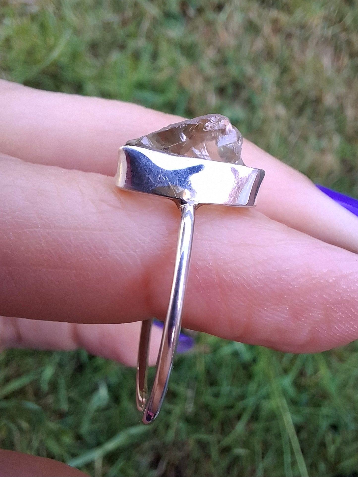 Libyan Desert Glass Ring, size large V, 925 Silver, Tektite (Ref: LR55)