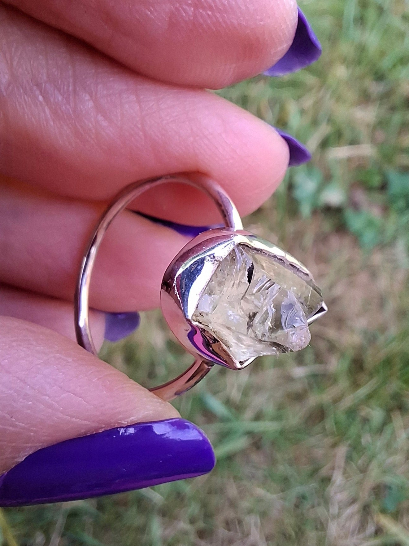 Libyan Desert Glass Ring, size Large O, 925 Silver, Tektite (Ref: LR21)