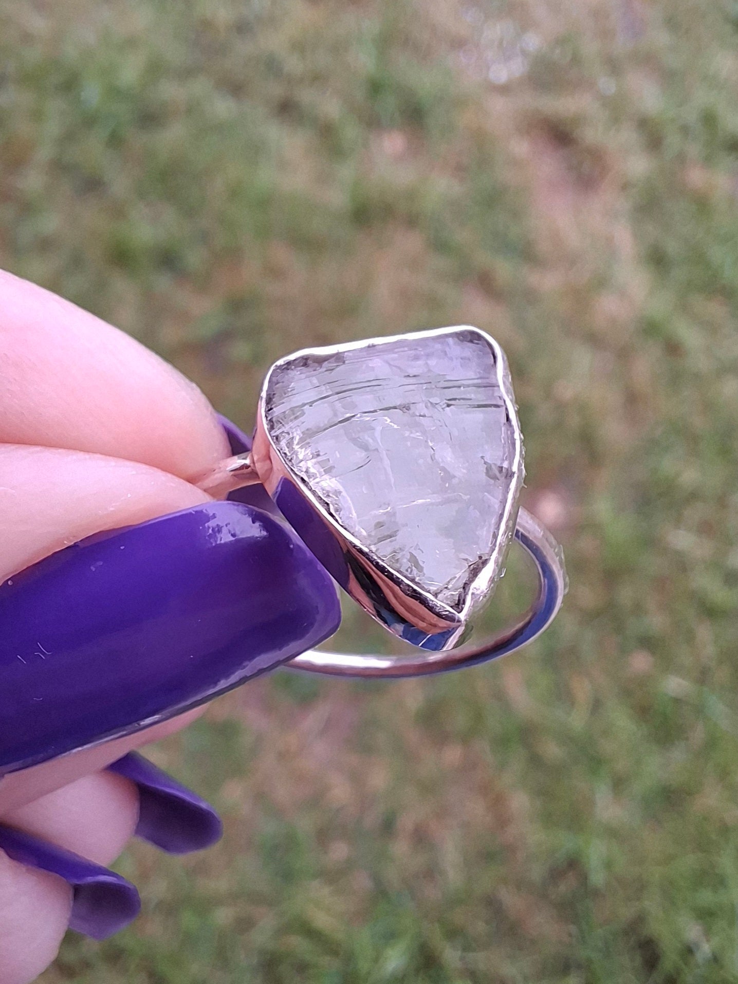 Libyan Desert Glass Ring, size large Q, 925 Silver, Tektite (Ref: LR35)