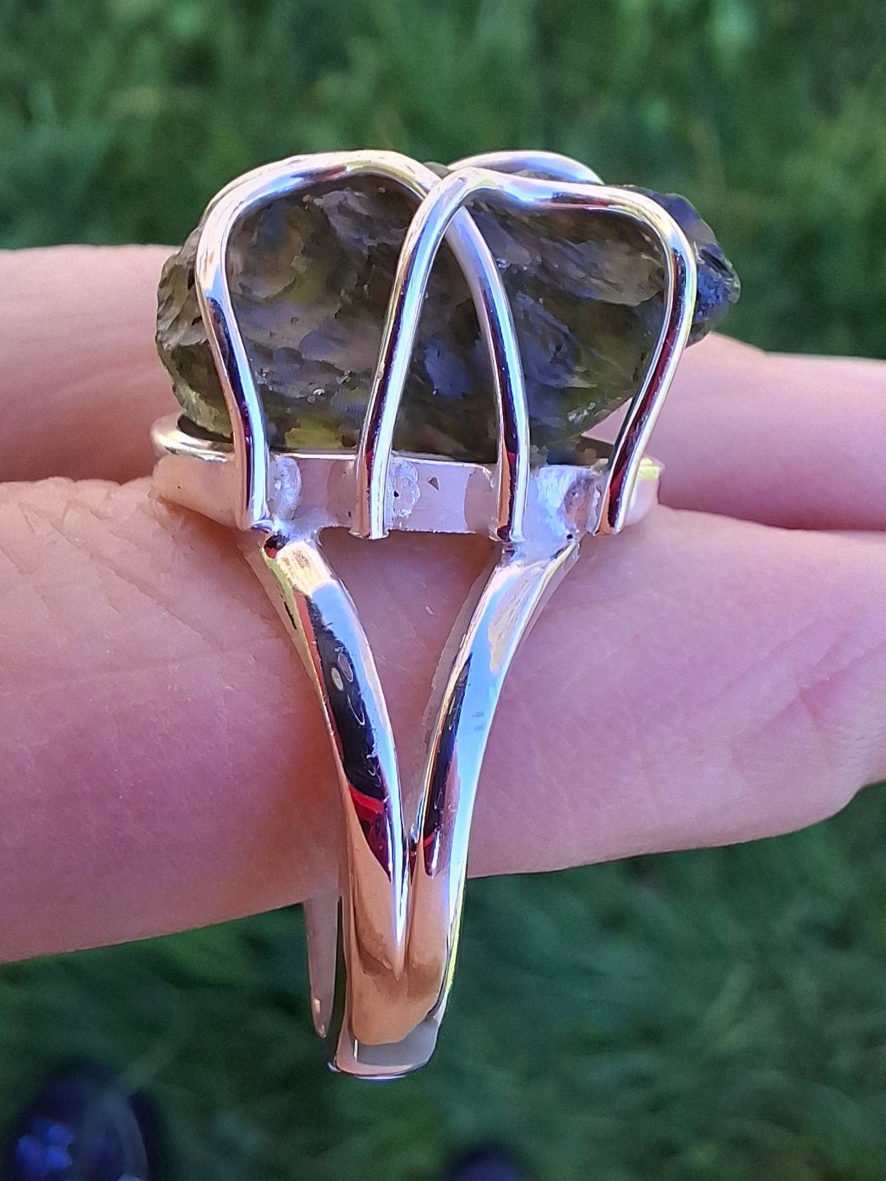 Moldavite Ring, size O, 925 Silver, Tektite (Ref: R9)