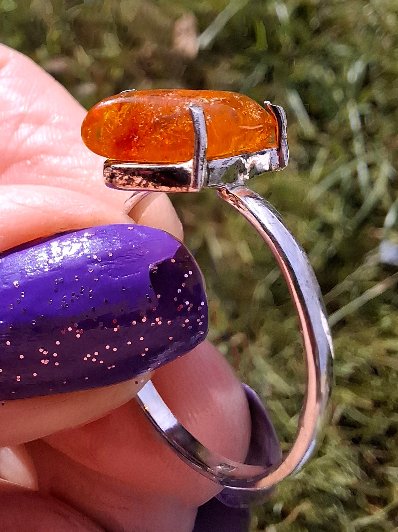 Baltic Amber Ring, size large T/small U, 925 Silver, Fossil (Ref: AR19)
