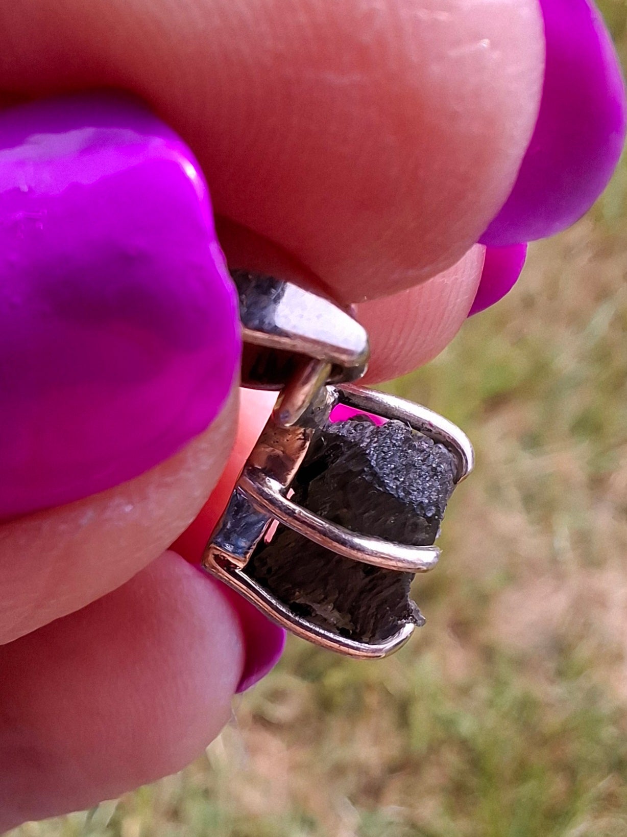 Moldavite Claw Pendant, 925 Silver, Tektite (Ref: P22)