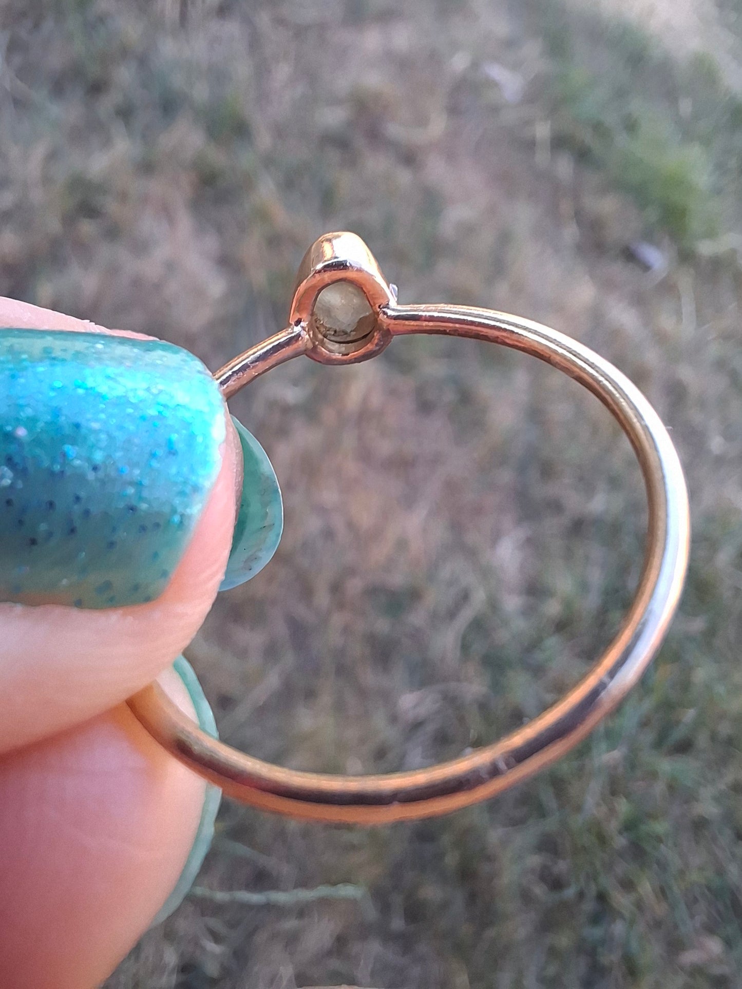 Moldavite Ring, 14K GOLD Plated, size large T, Tektite (Ref: R350)