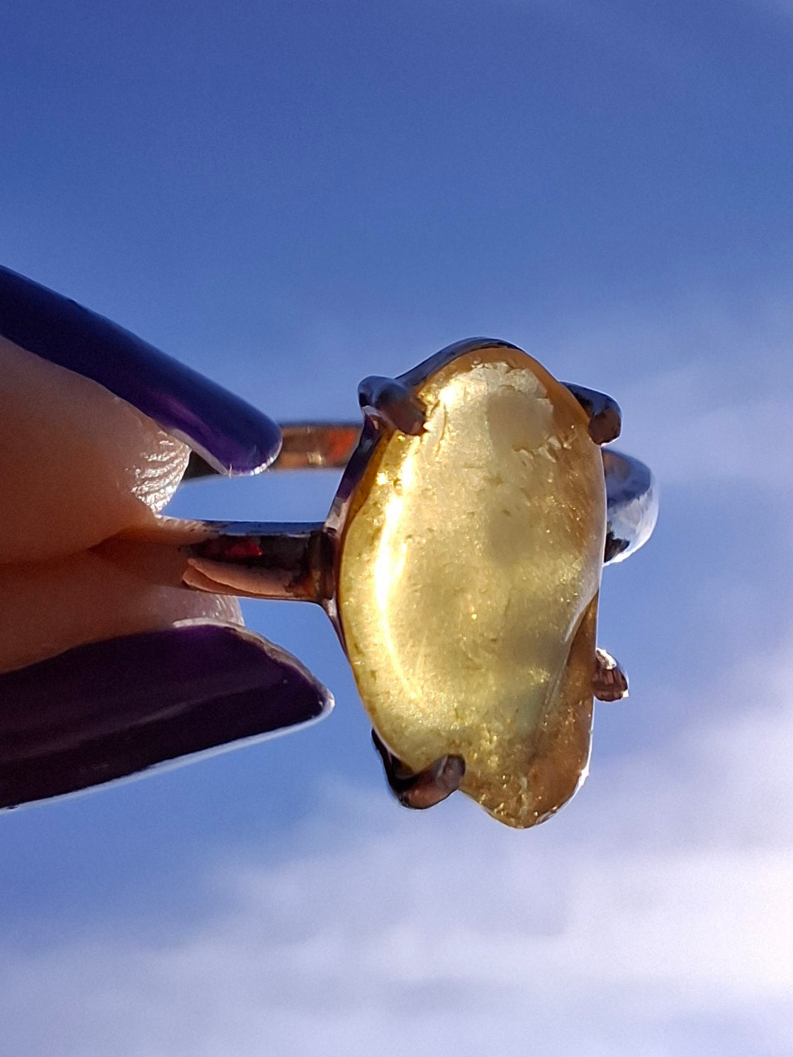 Baltic Amber Ring, size large Q, 925 Silver, Fossil (Ref: AR13)