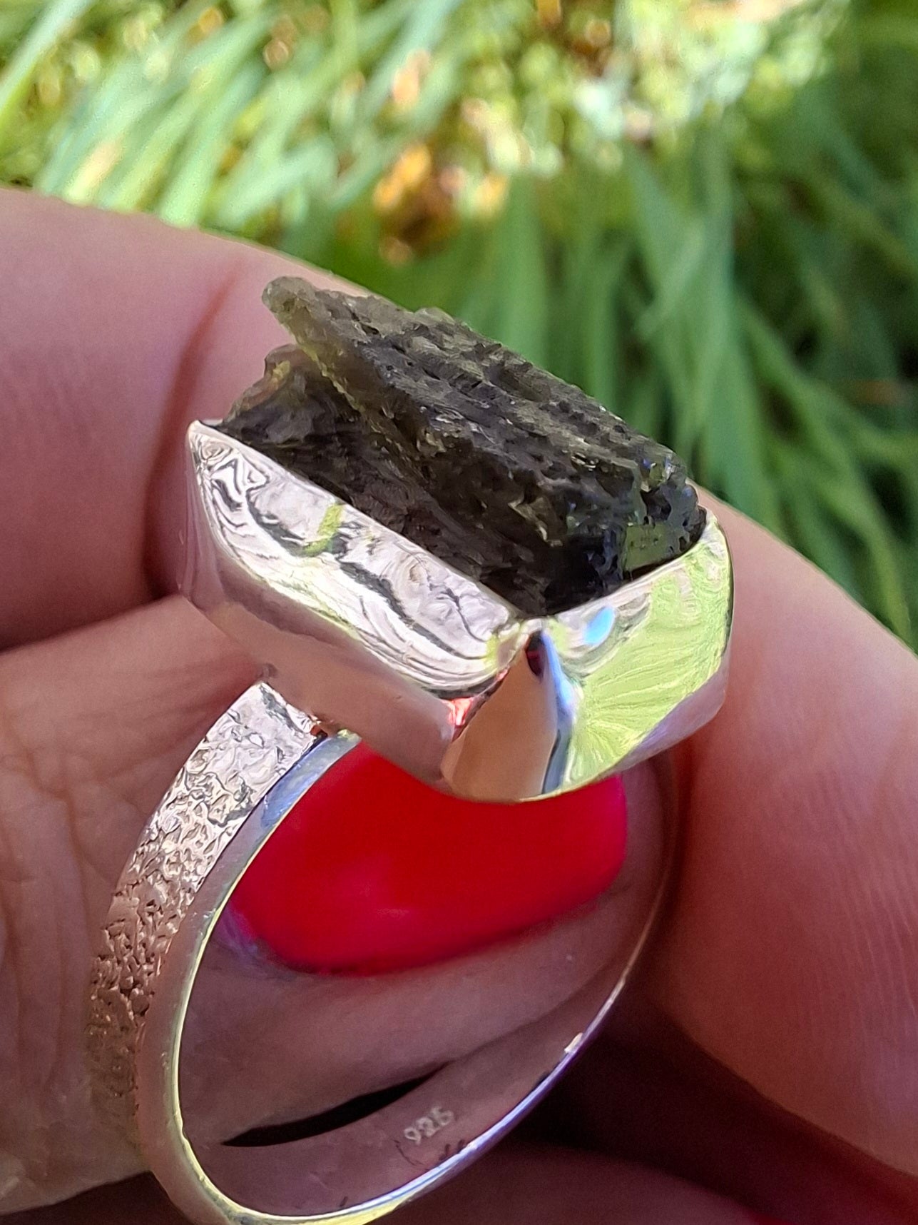 Moldavite Ring, size U, 925 Silver, Tektite (Ref: R324)