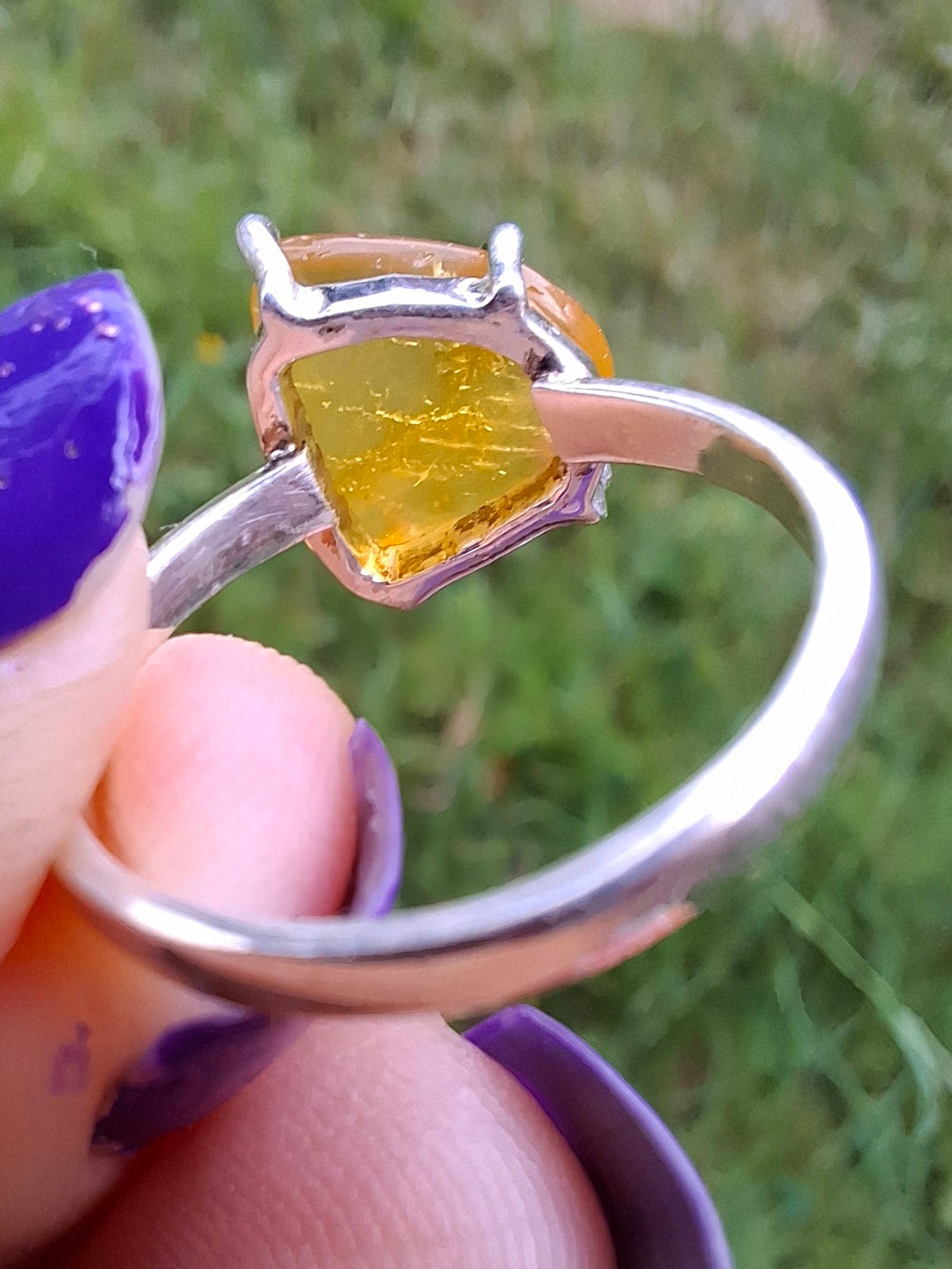 Baltic Amber Ring, size large K/small L, 925 Silver, Fossil (Ref: AR1)