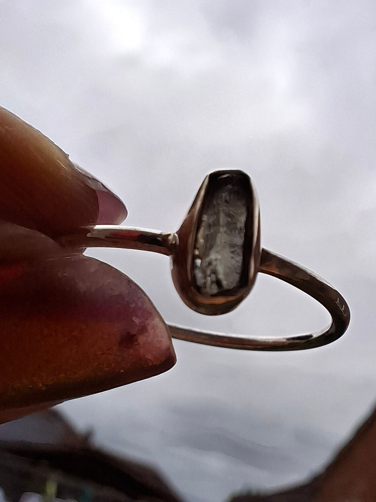 Moldavite Ring, size large T/small U, 925 Silver, Tektite (Ref: R71)