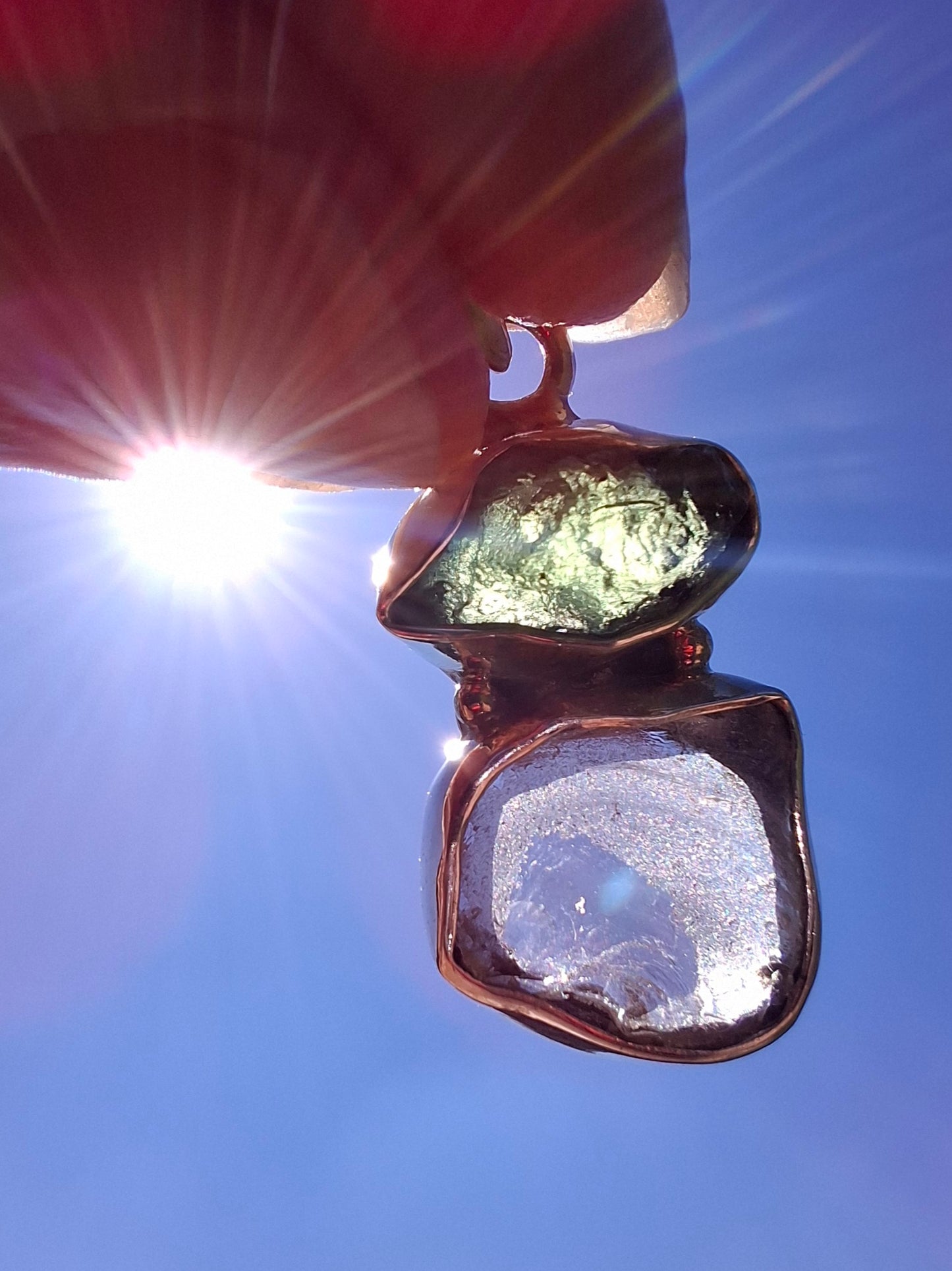 Moldavite & Libyan Desert Glass Pendant, 925 Silver, Tektite (Ref: MLP13)