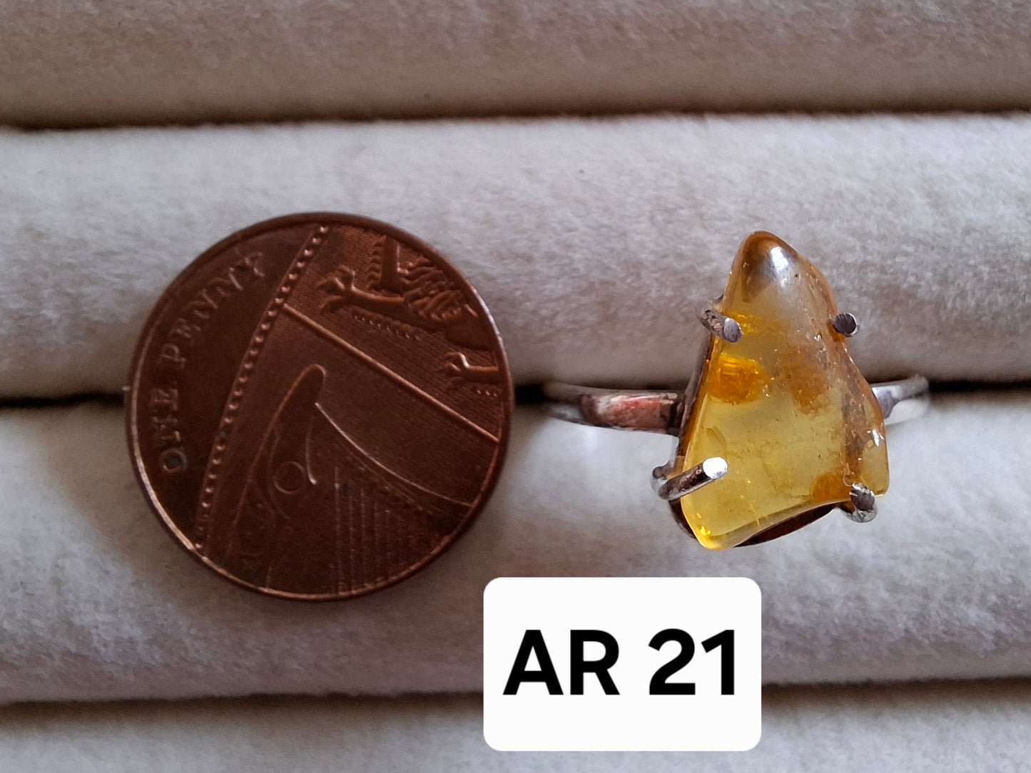 Baltic Amber Ring, size large U, 925 Silver, Fossil (Ref: AR21)