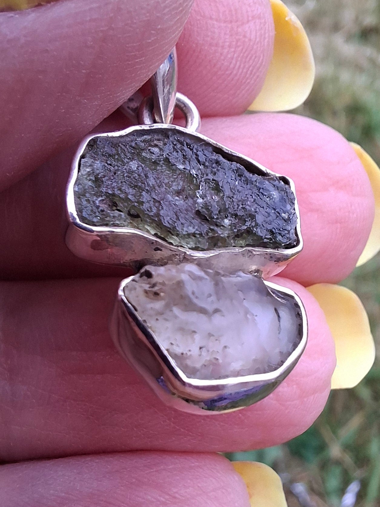 Moldavite & Libyan Desert Glass Pendant, 925 Silver, Tektite (Ref: MLP2)