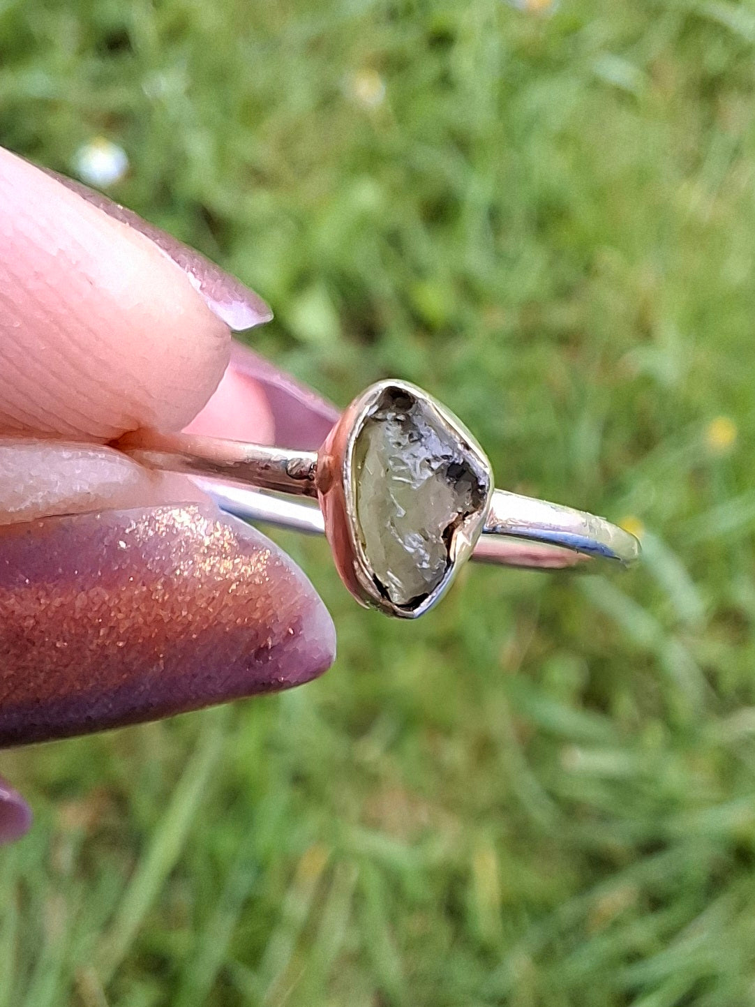 Moldavite Ring, size large M, 925 Silver, Tektite (Ref: R51)