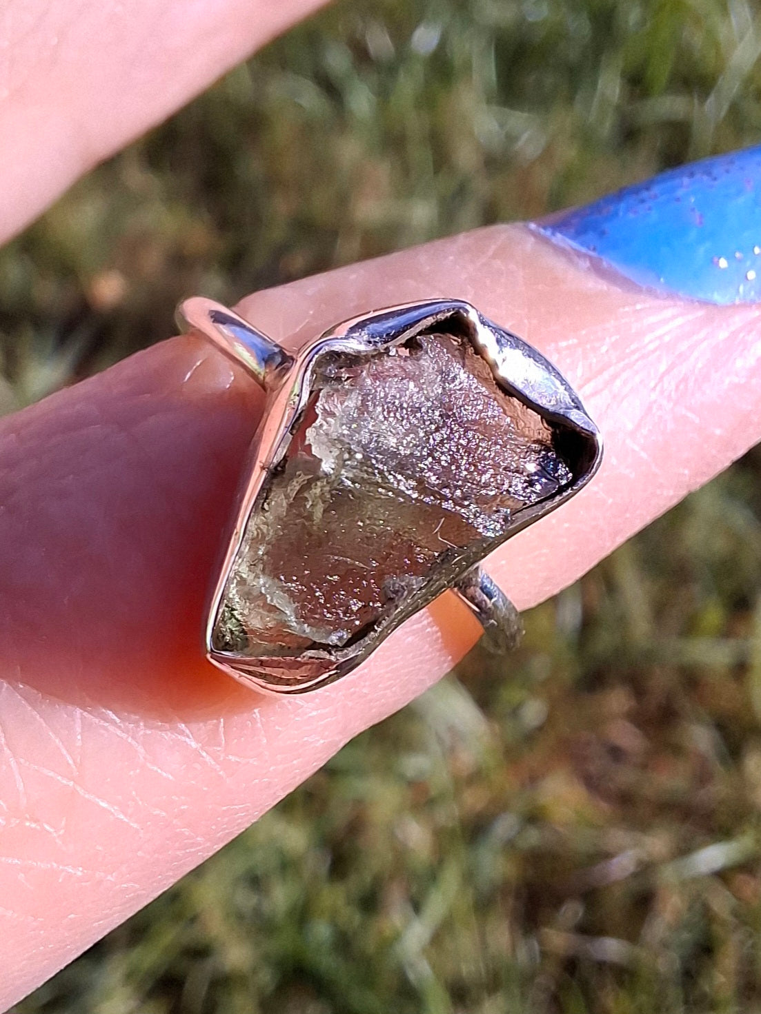 Moldavite Ring, size large G/small H, 925 Silver, Tektite (Ref: R19)