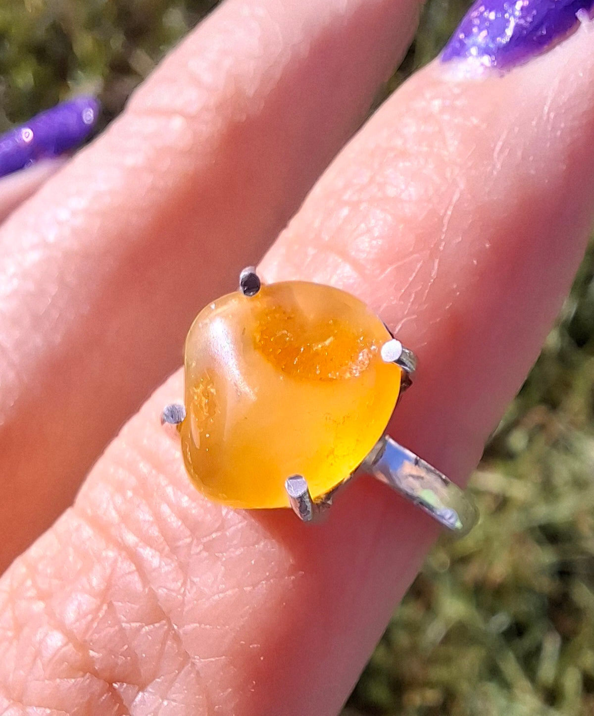 Baltic Amber Ring, size large L, 925 Silver, Fossil (Ref: AR2)