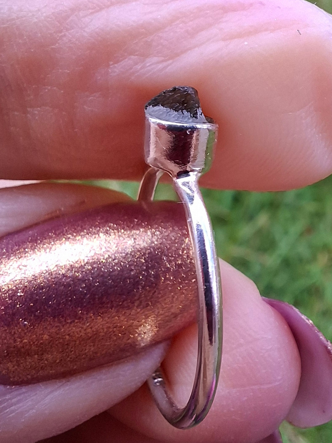 Moldavite Ring, size M, 925 Silver, Tektite (Ref: R31)