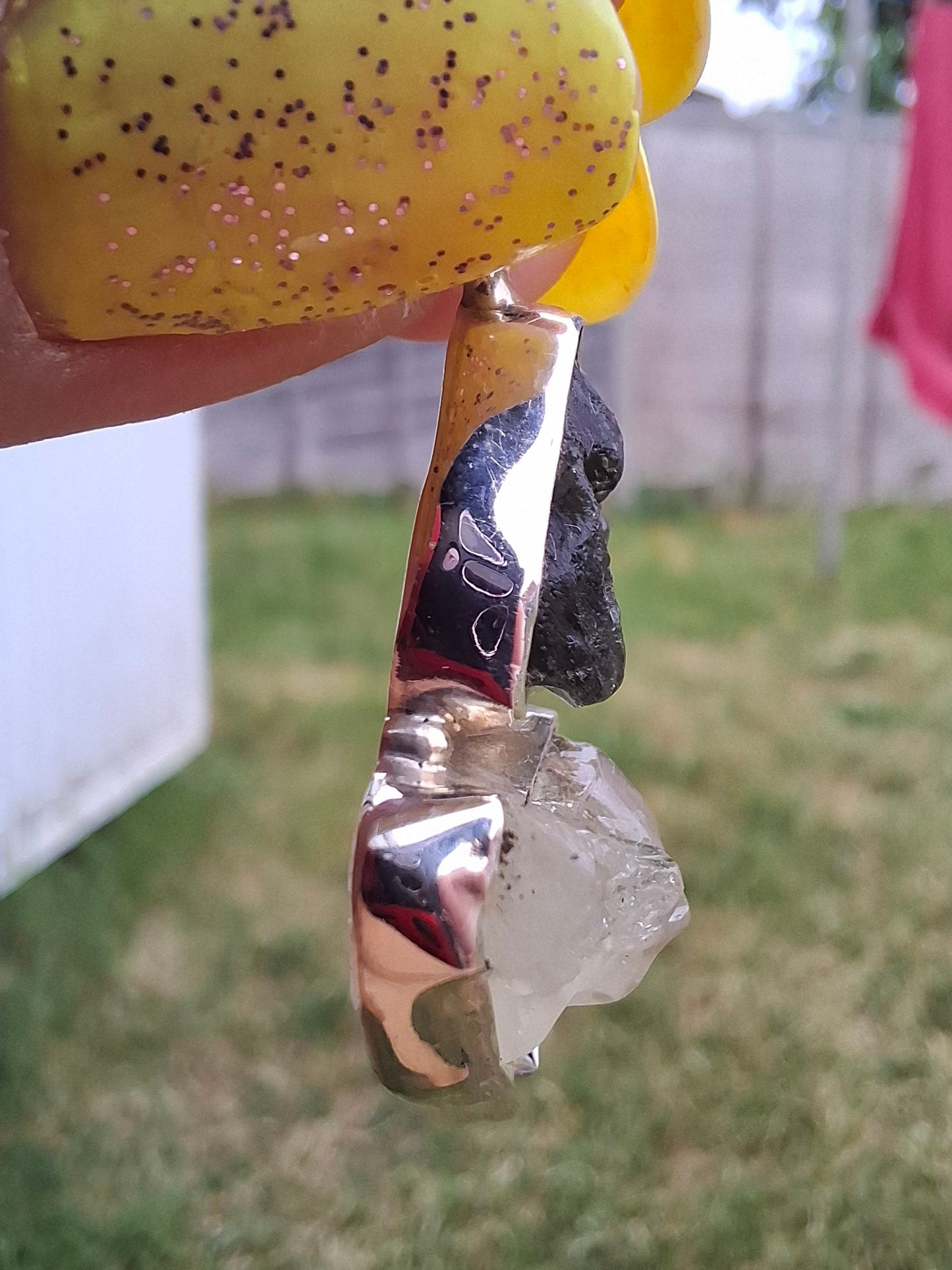 Moldavite & Libyan Desert Glass Pendant, 925 Silver, Tektite (Ref: MLP18)