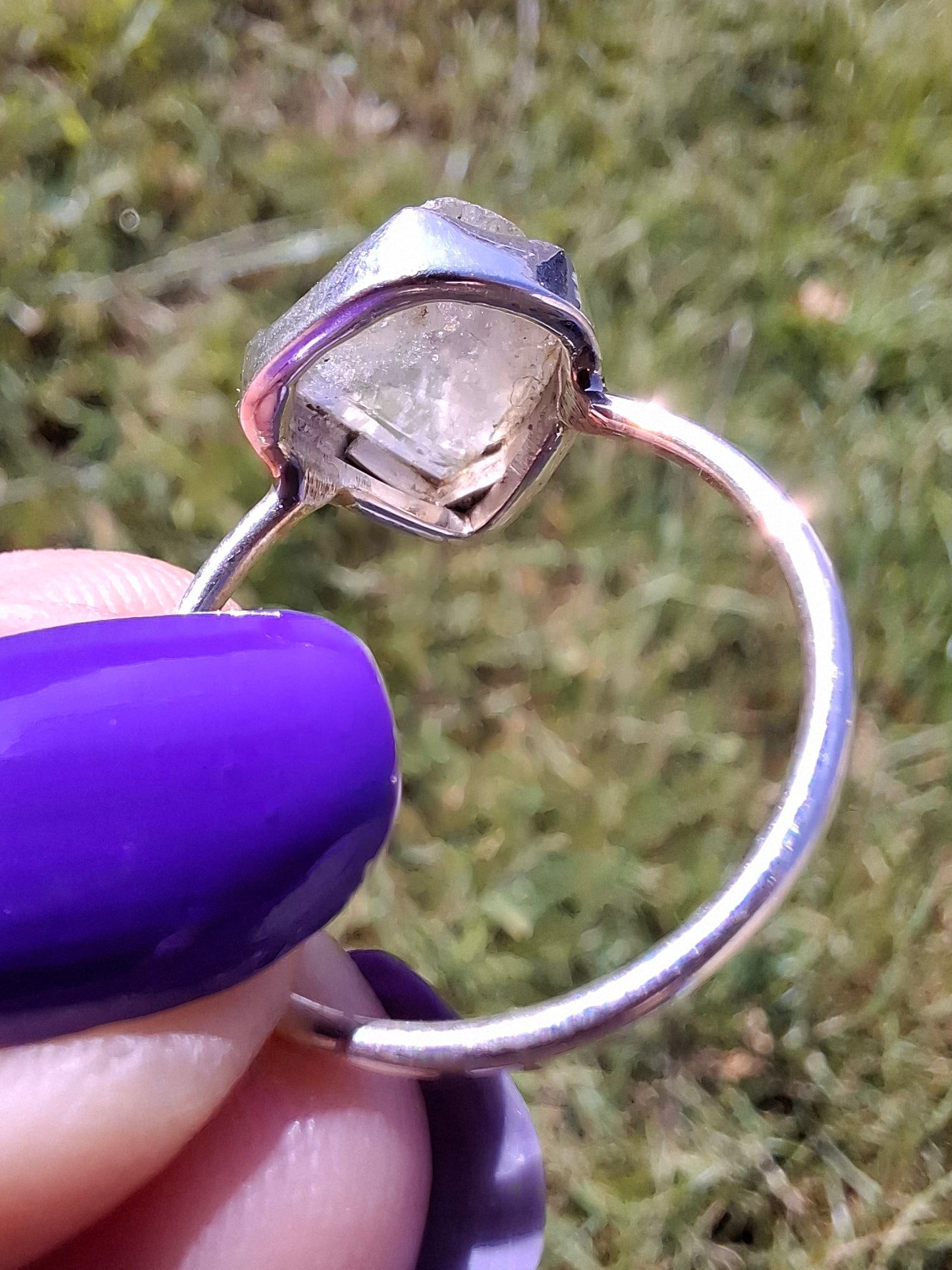 Libyan Desert Glass Ring, size large S, 925 Silver, Tektite (Ref: LR46)