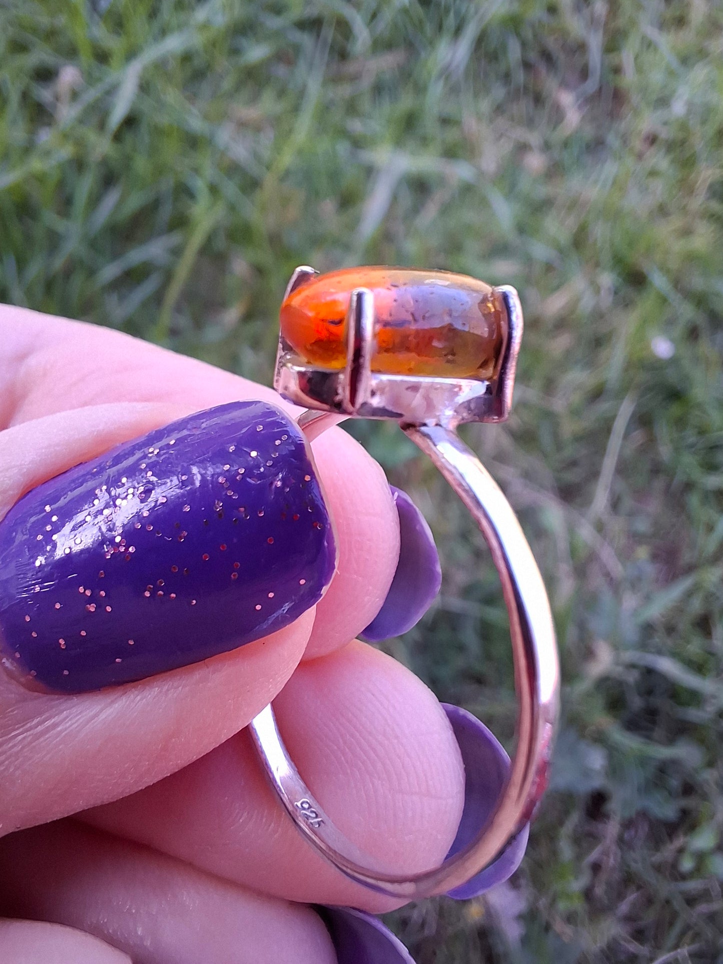 Baltic Amber Ring, size large V, 925 Silver, Fossil (Ref: AR24)