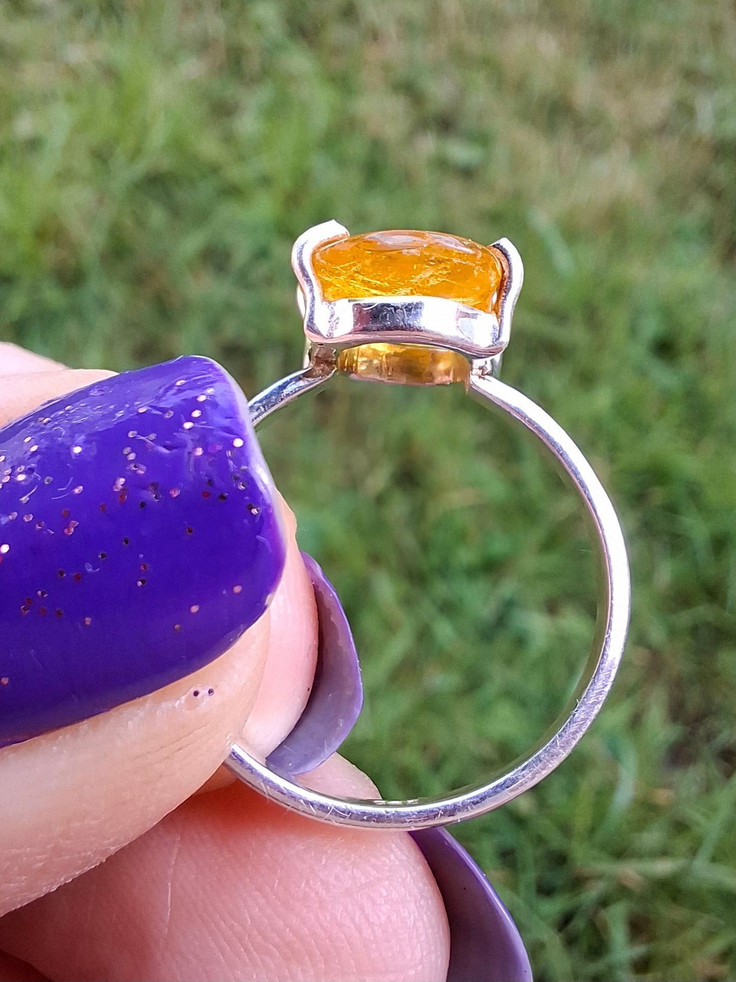 Baltic Amber Ring, size large N, 925 Silver, Fossil (Ref: AR9)