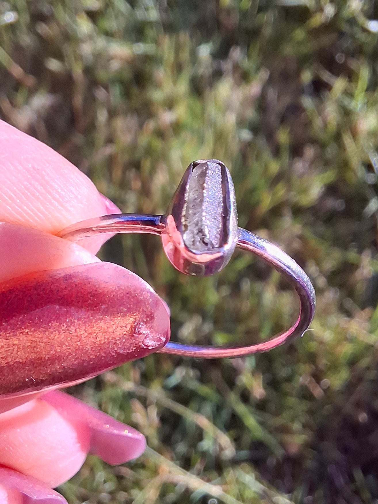 Moldavite Ring, size large T/small U, 925 Silver, Tektite (Ref: R71)