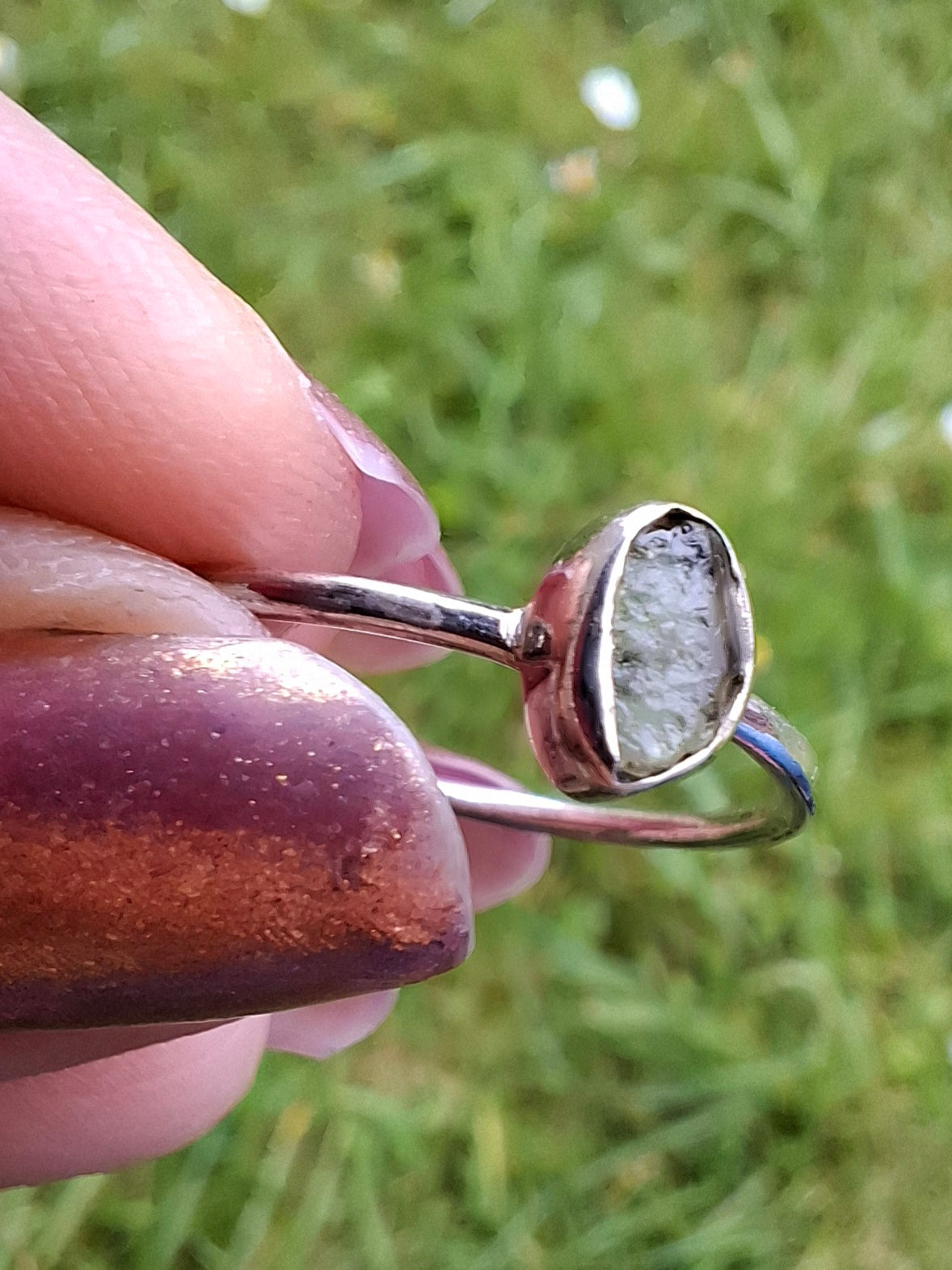Moldavite Ring, size small T, 925 Silver, Tektite (Ref: R69)