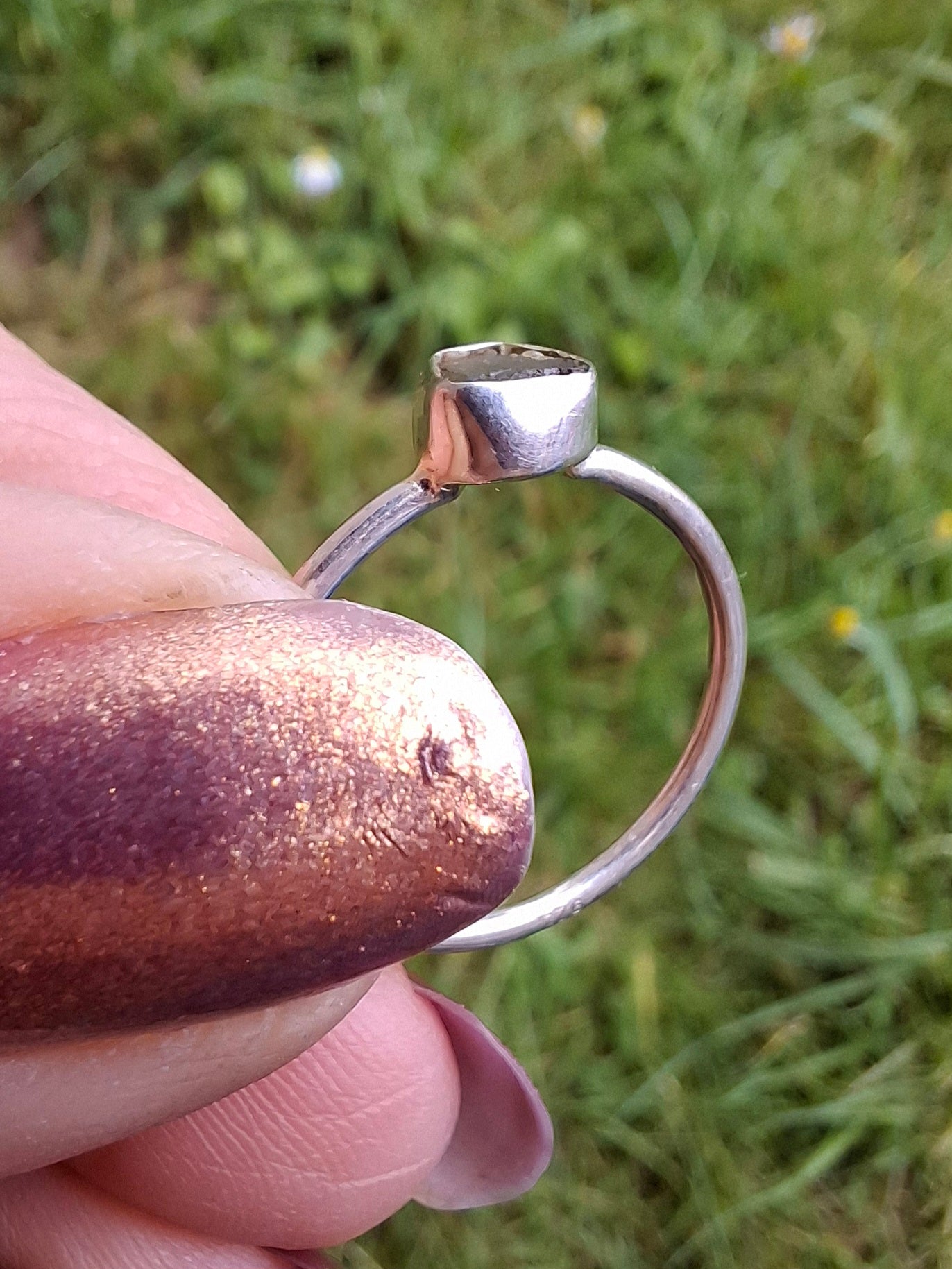 Moldavite Ring, size small L, 925 Silver, Tektite (Ref: R63)