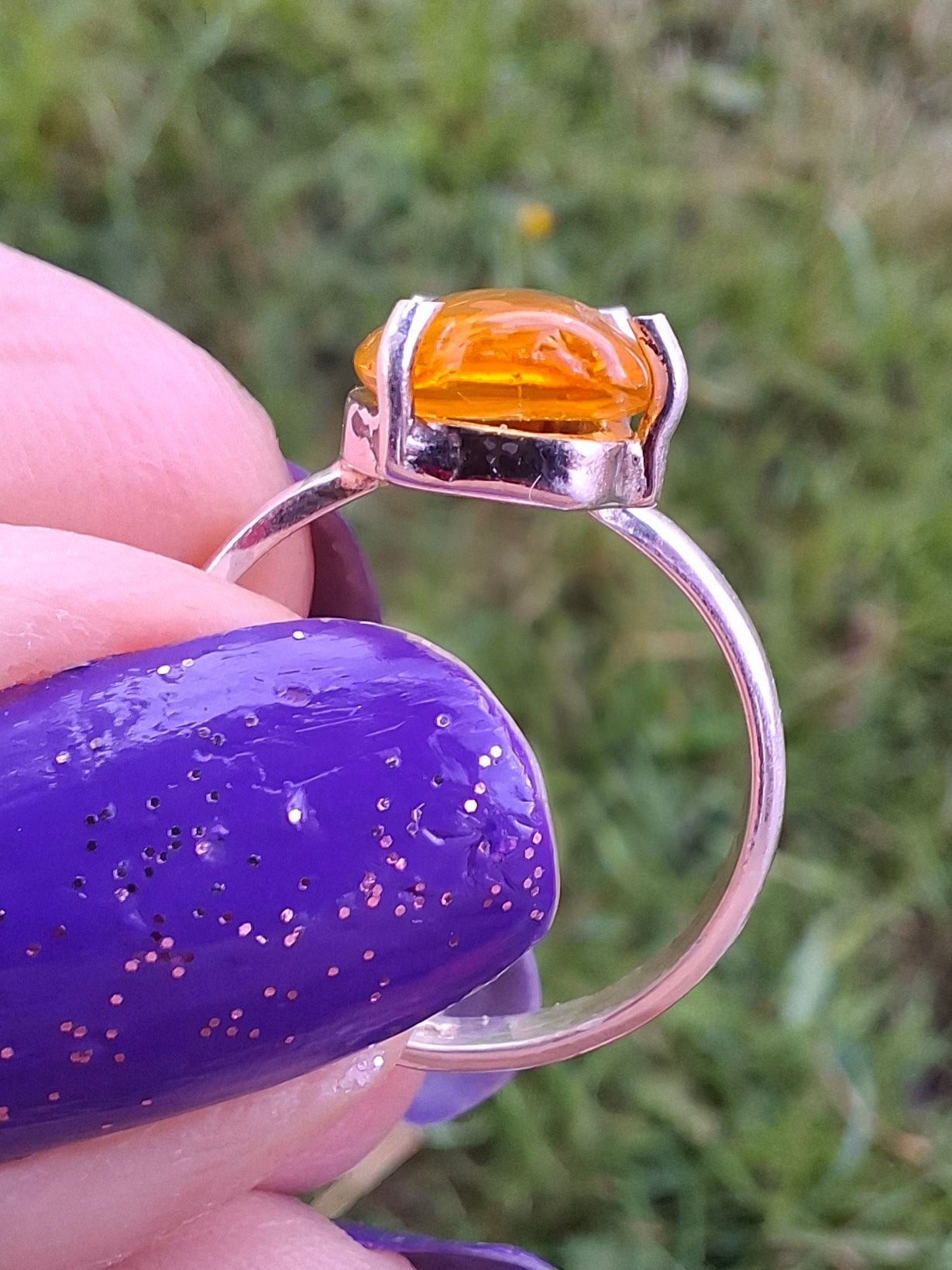 Baltic Amber Ring, size large L, 925 Silver, Fossil (Ref: AR3)