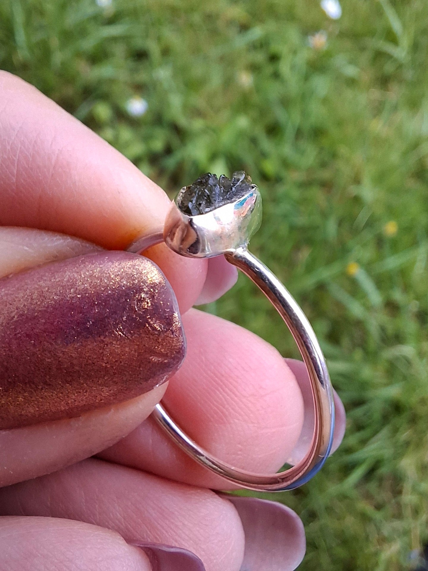 Moldavite Ring, size large R/small S, 925 Silver, Tektite (Ref: R53)