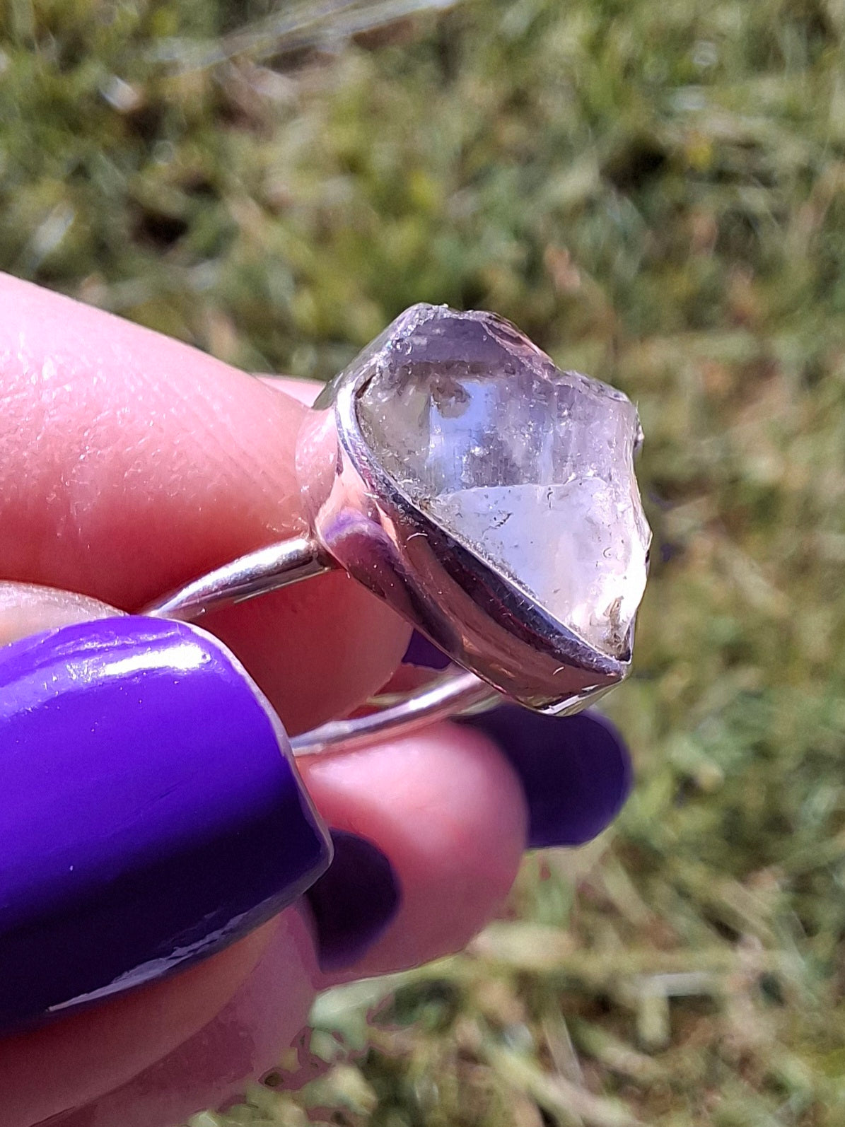 Libyan Desert Glass Ring, size large S, 925 Silver, Tektite (Ref: LR46)