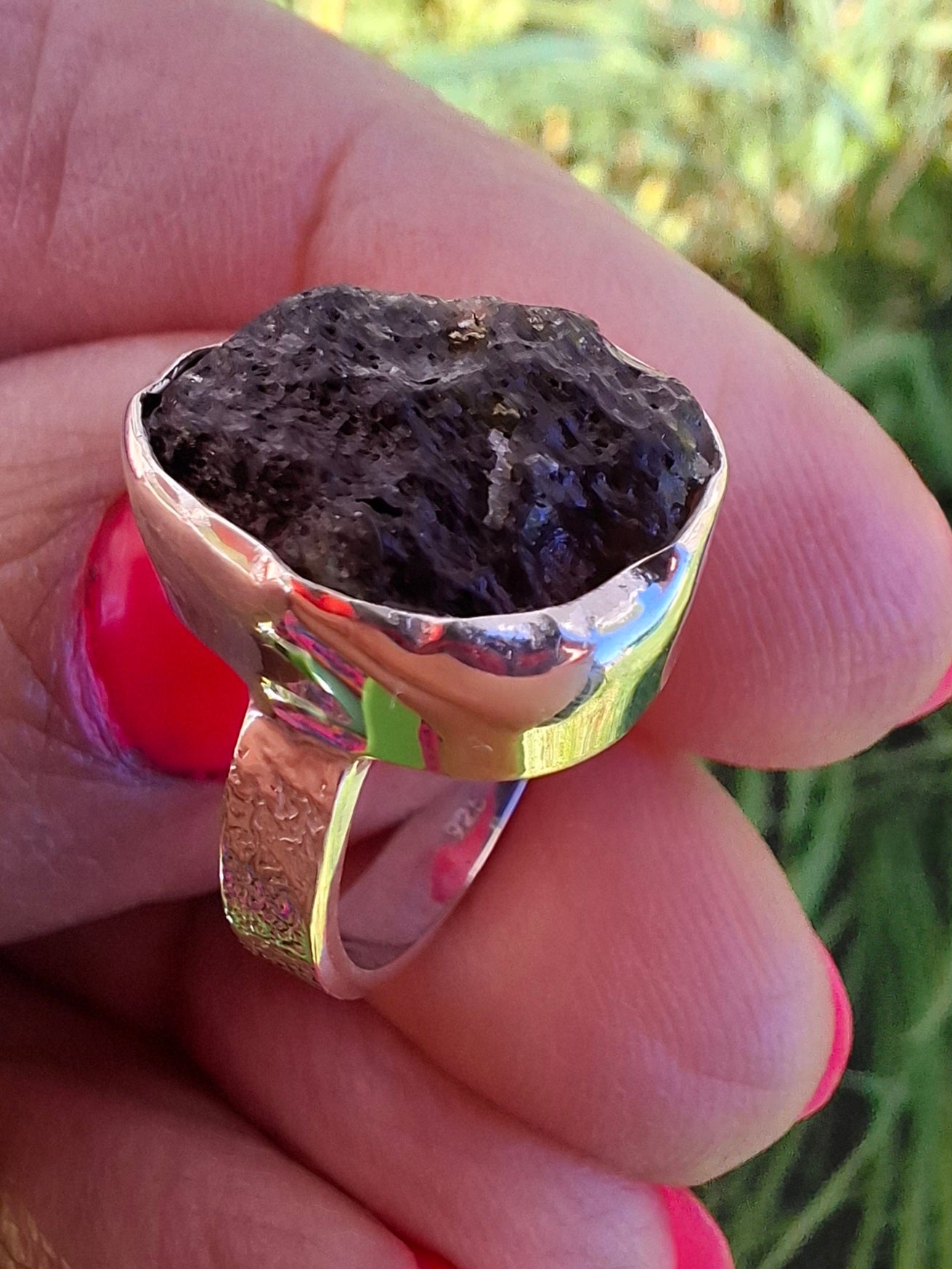 Moldavite Ring, size I, 925 Silver, Tektite (Ref: R296)