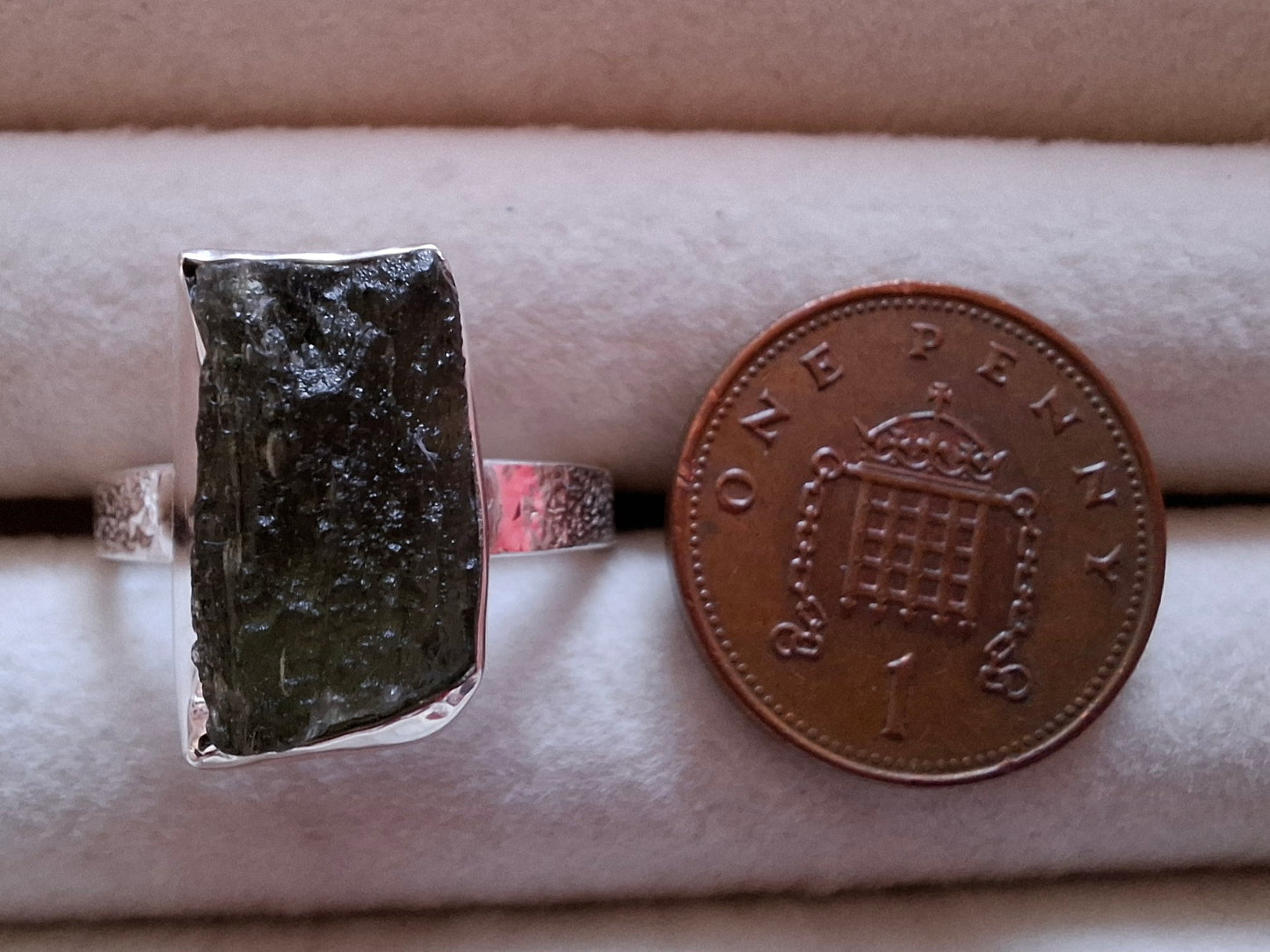 Moldavite Ring, size U, 925 Silver, Tektite (Ref: R324)