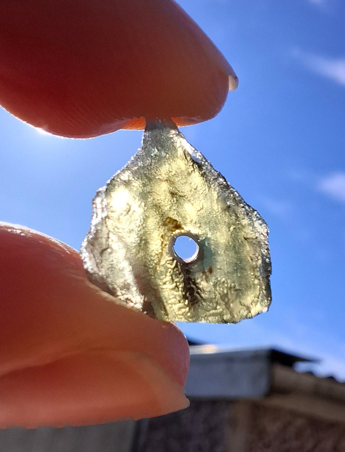 DRILLED, Moldavite Piece, 1.07g, Tektite (Ref: D15)