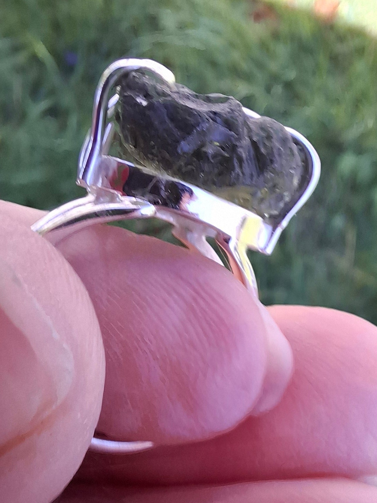 Moldavite Ring, size large L/small M, 925 Silver, Tektite (Ref: R4)