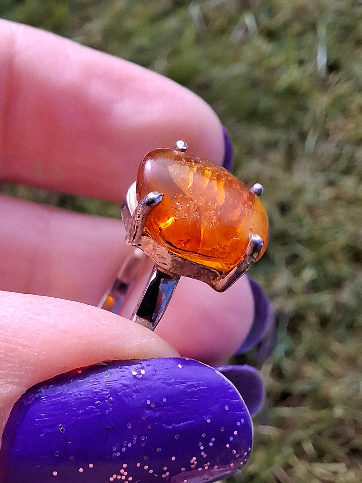 Baltic Amber Ring, size large X, 925 Silver, Fossil (Ref: AR35)