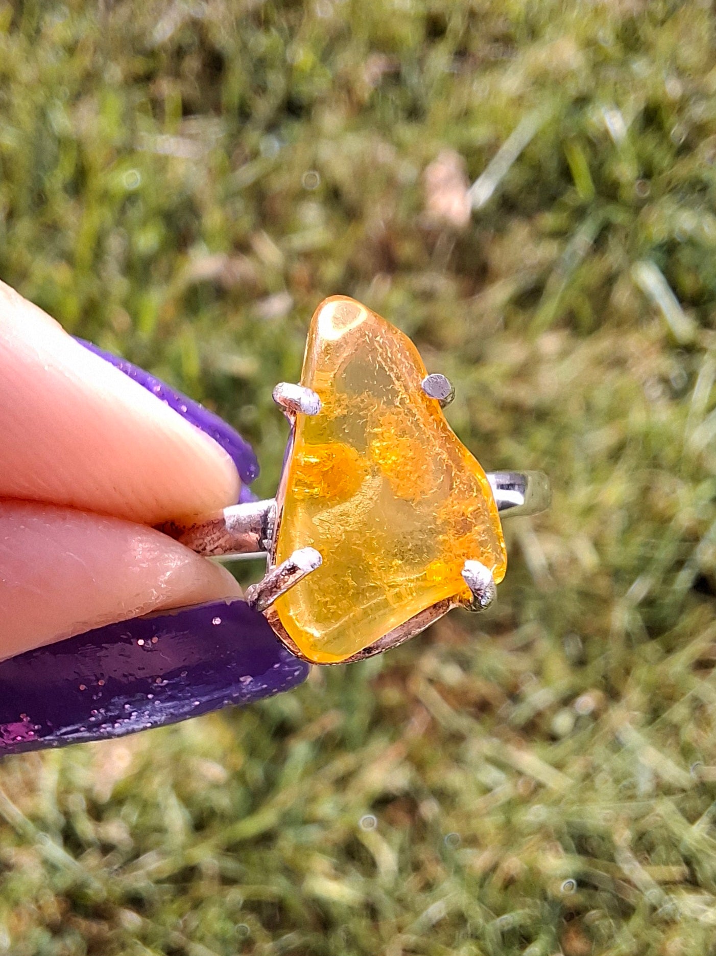 Baltic Amber Ring, size large U, 925 Silver, Fossil (Ref: AR21)