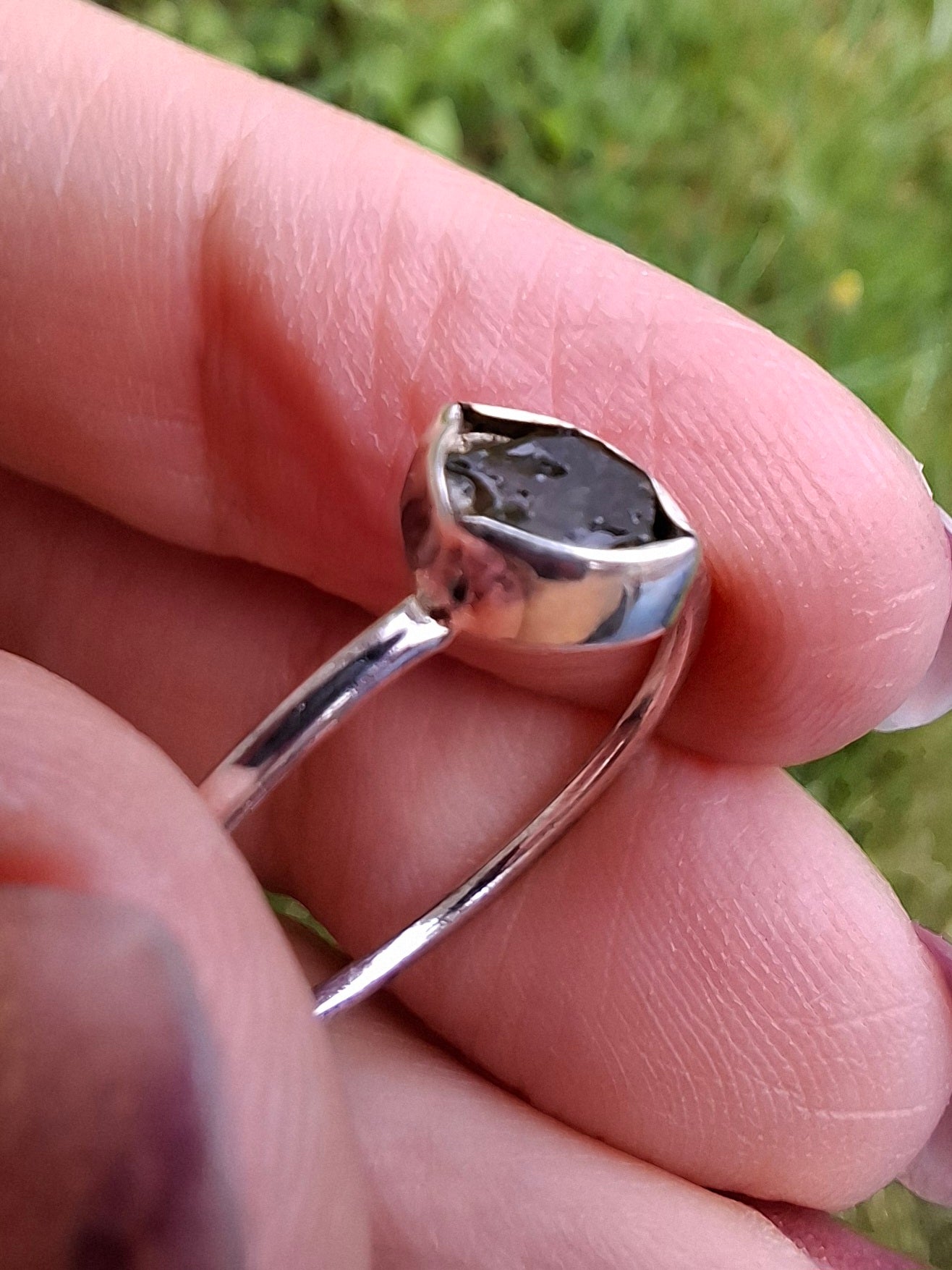 Moldavite Ring, size large T, 925 Silver, Tektite (Ref: R70)