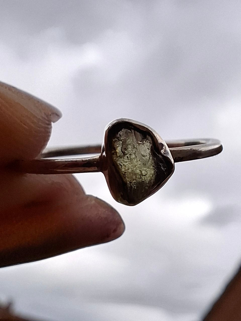 Moldavite Ring, size R, 925 Silver, Tektite (Ref: R64)