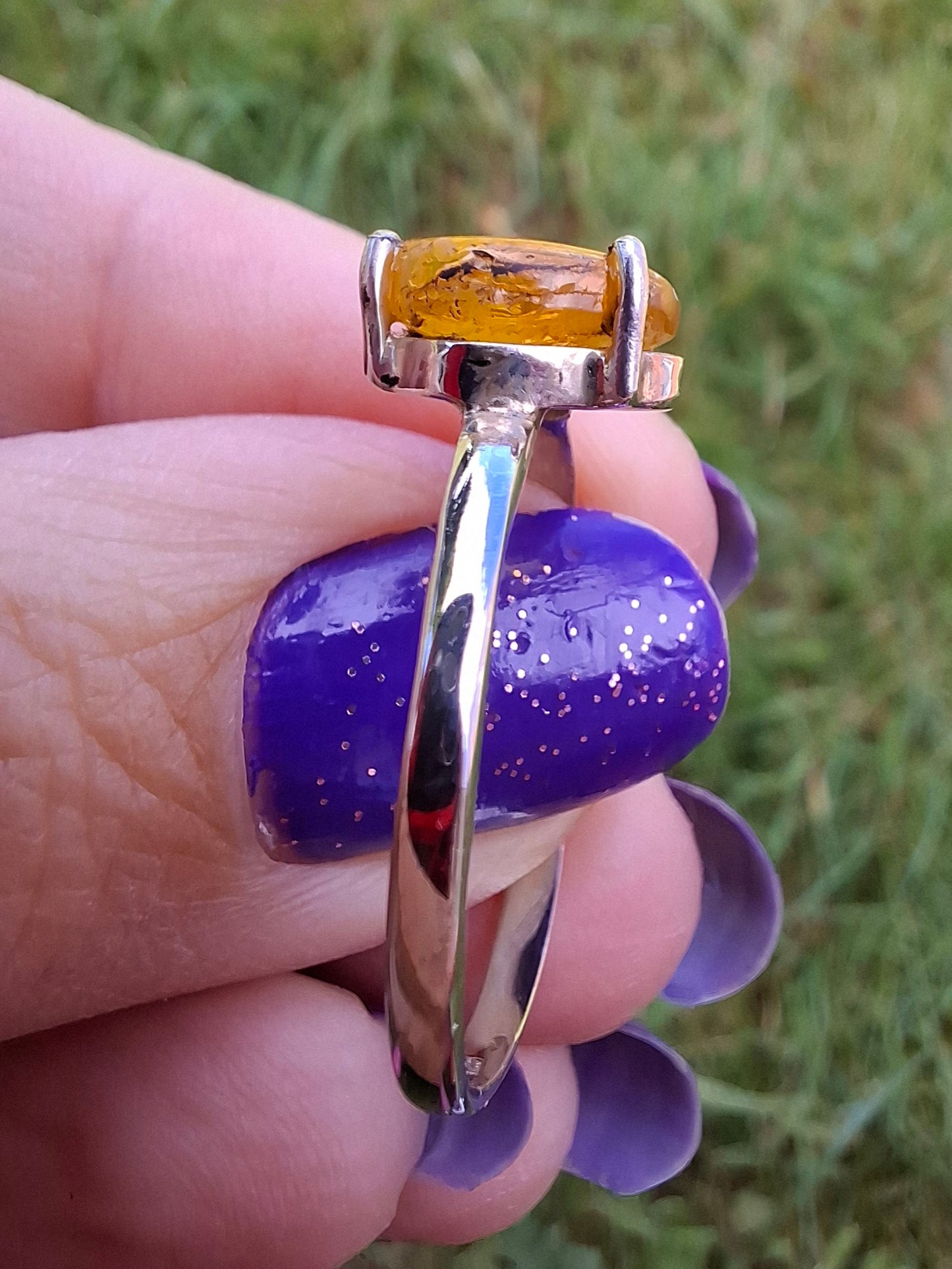 Baltic Amber Ring, size large X, 925 Silver, Fossil (Ref: AR33)