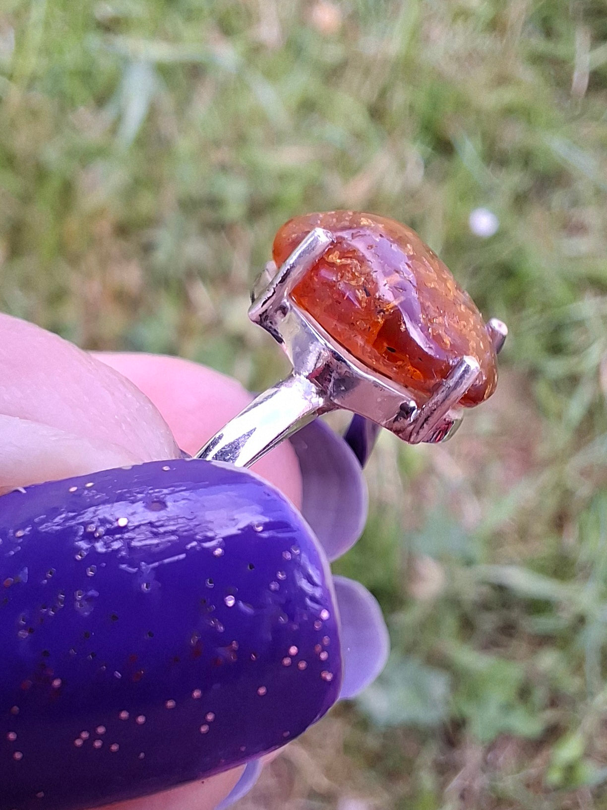 Baltic Amber Ring, size large X, 925 Silver, Fossil (Ref: AR32)